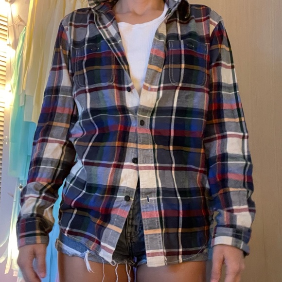 💛American Eagle 🦅 Rainbow Flannel Colorful Button Down Size Small - Picture 10 of 12